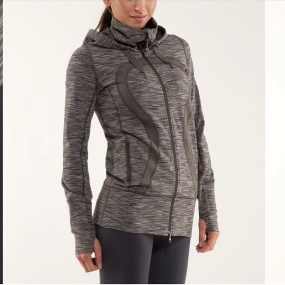 lululemon athletica Tops - Lululemon - Grey and White Casual Long Sleeve Scuba Hoodie Full Zip in Size 2